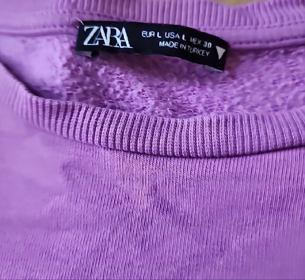 ZARA Puff Sleeve Knit Top Purple Long Sleeve Crew Neck Statement Shoulder Blouse - Picture 5 of 5